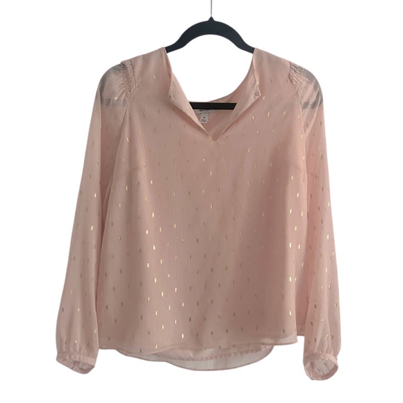 Nine West Medium Peach Chiffon Lined Glitter Blouse Lightweight Romantic - Picture 1 of 5